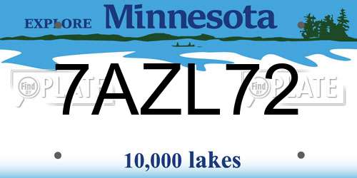 7AZL72 Minnesota License Plate