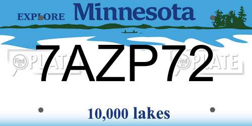 7AZP72 Minnesota License Plate
