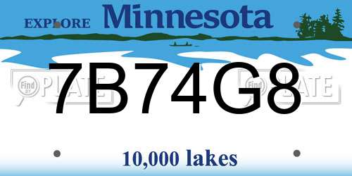 7B74G8 Minnesota License Plate