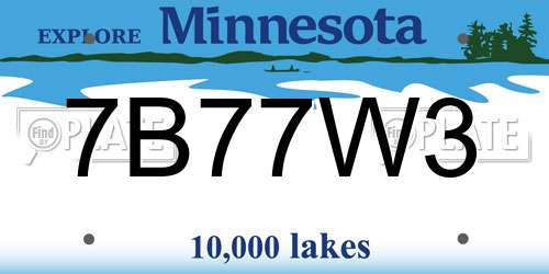 7B77W3 Minnesota License Plate