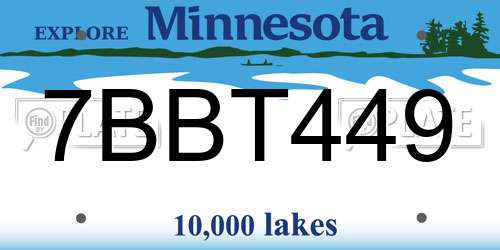 7BBT449 Minnesota License Plate