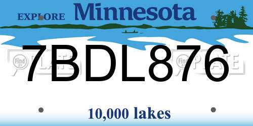 7BDL876 Minnesota License Plate