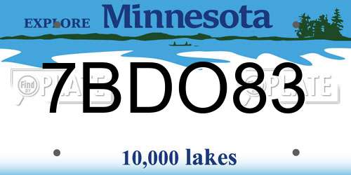 7BDO83 Minnesota License Plate