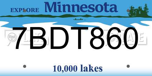 7BDT860 Minnesota License Plate