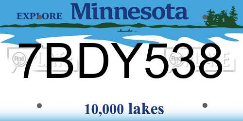 7BDY538 Minnesota License Plate