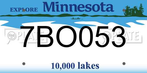 7BO053 Minnesota License Plate
