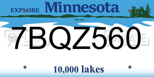 7BQZ560 Minnesota License Plate