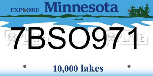 7BSO971 Minnesota License Plate