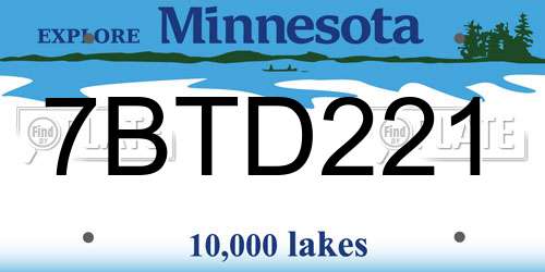 7BTD221 Minnesota License Plate