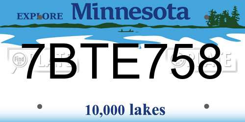 7BTE758 Minnesota License Plate