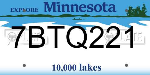 7BTQ221 Minnesota License Plate