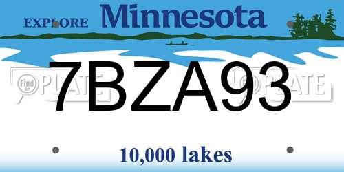 7BZA93 Minnesota License Plate