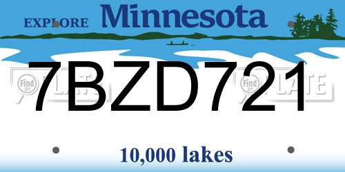 7BZD721 Minnesota License Plate