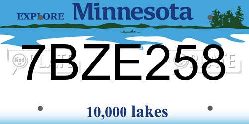 7BZE258 Minnesota License Plate