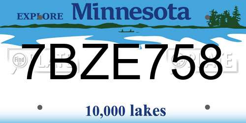 7BZE758 Minnesota License Plate