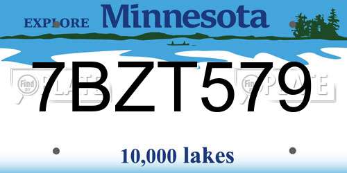 7BZT579 Minnesota License Plate