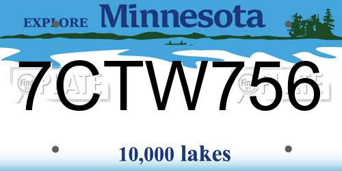 7CTW756 Minnesota License Plate