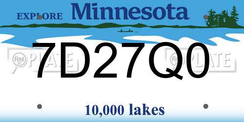 7D27Q0 Minnesota License Plate