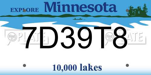7D39T8 Minnesota License Plate
