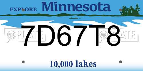 7D67T8 Minnesota License Plate