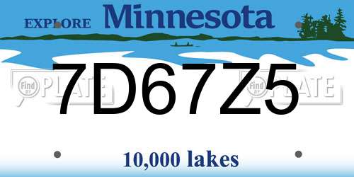 7D67Z5 Minnesota License Plate