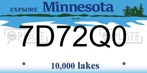 7D72Q0 Minnesota License Plate