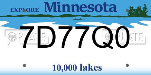 7D77Q0 Minnesota License Plate