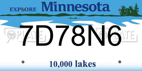 7D78N6 Minnesota License Plate