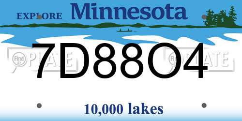 7D88O4 Minnesota License Plate