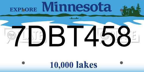 7DBT458 Minnesota License Plate