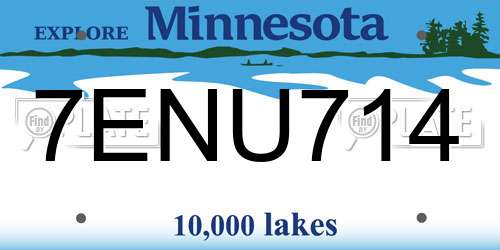 7ENU714 Minnesota License Plate