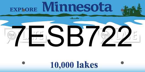 7ESB722 Minnesota License Plate