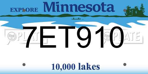 7ET910 Minnesota License Plate