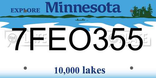 7FEO355 Minnesota License Plate