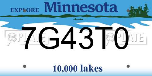 7G43T0 Minnesota License Plate