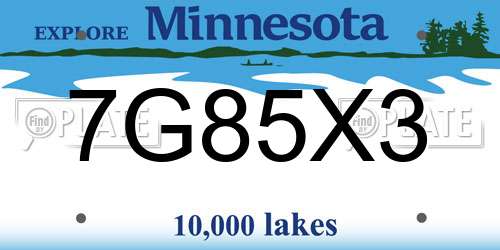 7G85X3 Minnesota License Plate