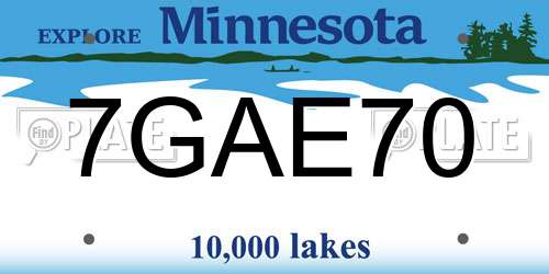 7GAE70 Minnesota License Plate