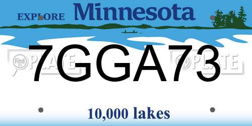 7GGA73 Minnesota License Plate