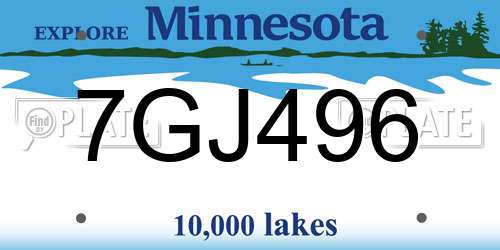 7GJ496 Minnesota License Plate