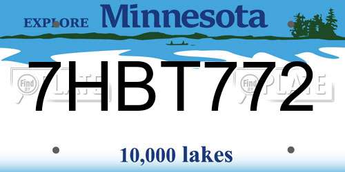 7HBT772 Minnesota License Plate