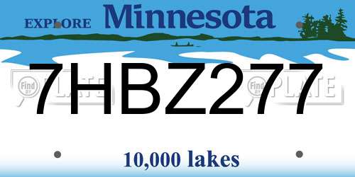 7HBZ277 Minnesota License Plate