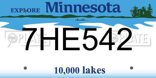 7HE542 Minnesota License Plate