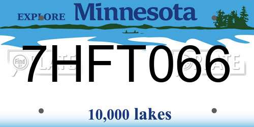 7HFT066 Minnesota License Plate