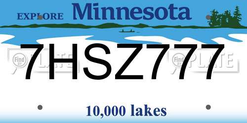7HSZ777 Minnesota License Plate