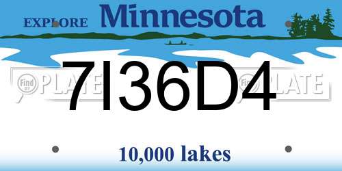 7I36D4 Minnesota License Plate