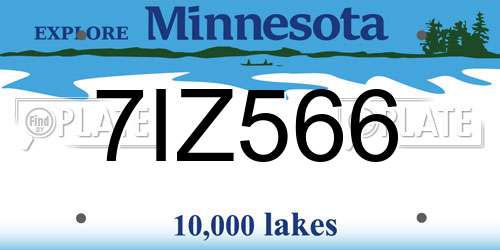 7IZ566 Minnesota License Plate