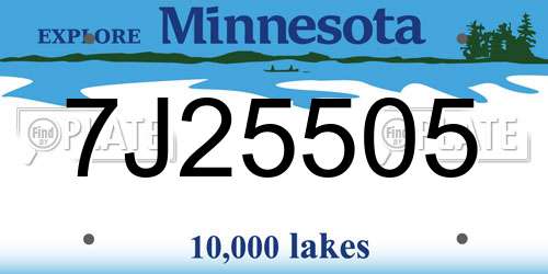 7J25505 Minnesota License Plate