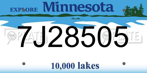7J28505 Minnesota License Plate