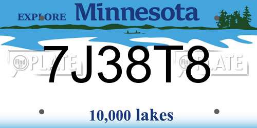 7J38T8 Minnesota License Plate