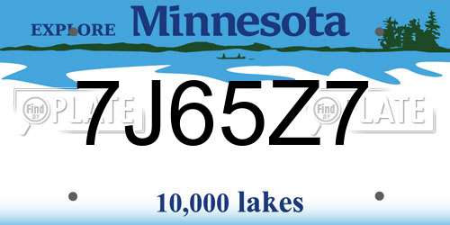 7J65Z7 Minnesota License Plate